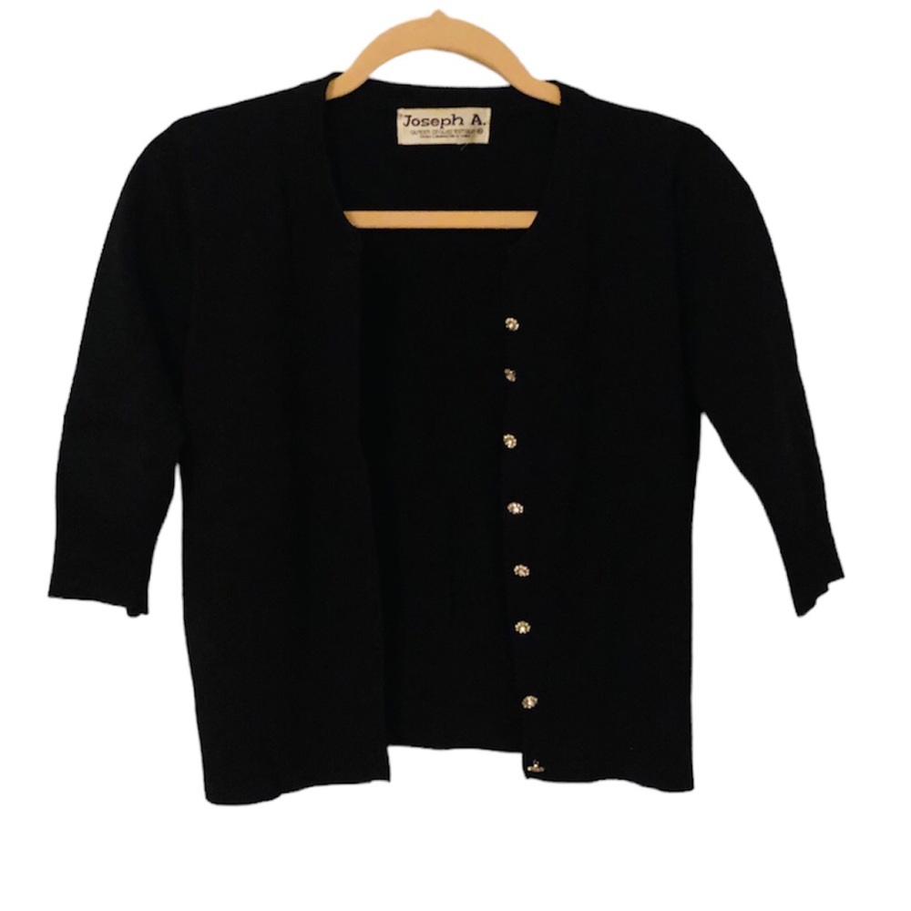 Cute Joseph A. black crop cardigan with floral rhinestone buttons - Picture 2 of 6